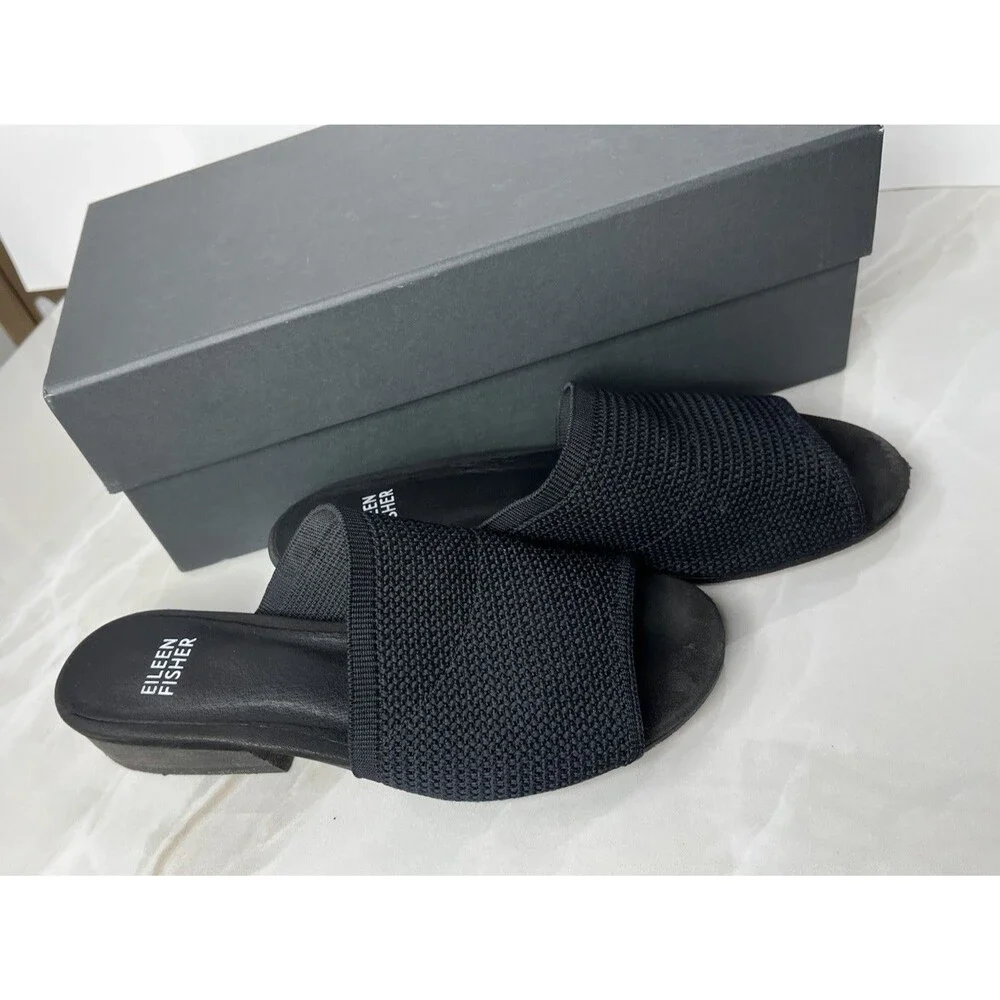 Eileen Fisher Noko Womens Slides Sz 6 Low Heel Black Stretch Slip-On Sandals